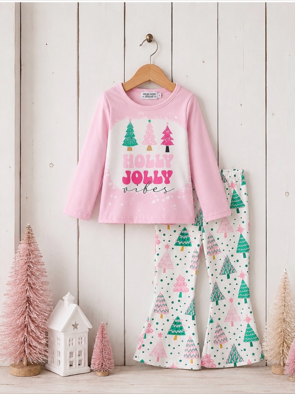New Rylee Faith Holiday Outfit Holly Jolly Vibes Christmas Bell Bottom Set Sz 5